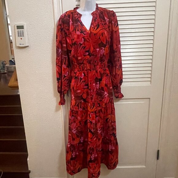 PrettyGarden Red Floral Tiered Maxi Dress Size L NWT Pockets - Picture 12 of 12